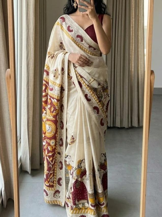 White & Red Handloom Saree